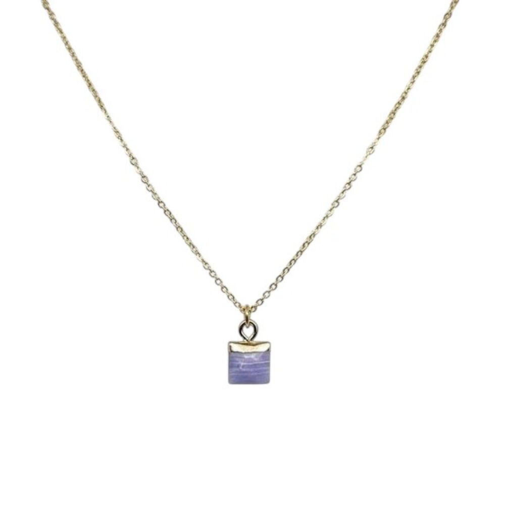 Delicate Gold Purple Agate Stone Pendant Necklace #208